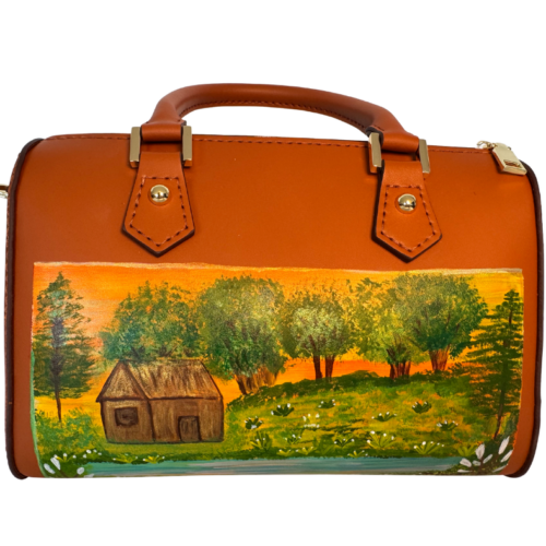 Sac Havane fleurs dorées en cuir peint à la main