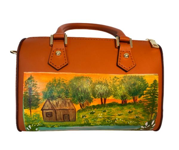 Sac Havane fleurs dorées en cuir peint à la main