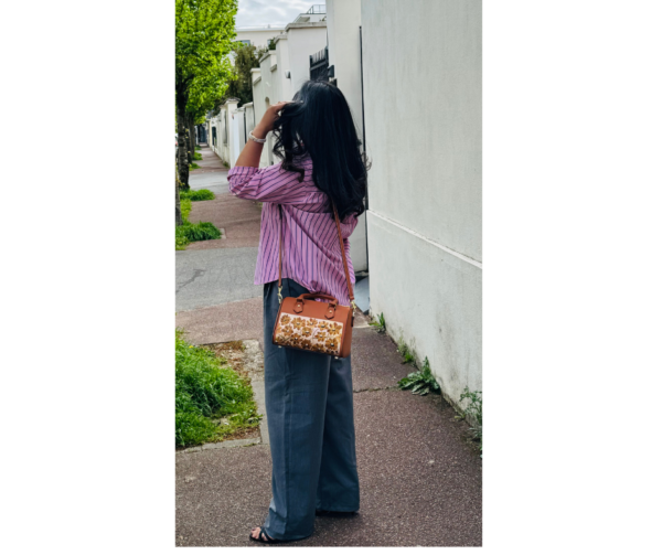 Sac Havane en cuir pleine fleur fleurs dorées fait main