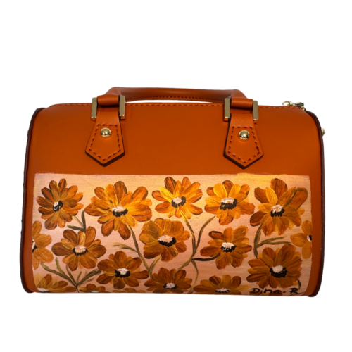 Sac Havane en cuir pleine fleur fleurs dorées fait main