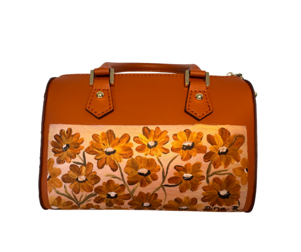 Sac Havane en cuir pleine fleur fleurs dorées fait main